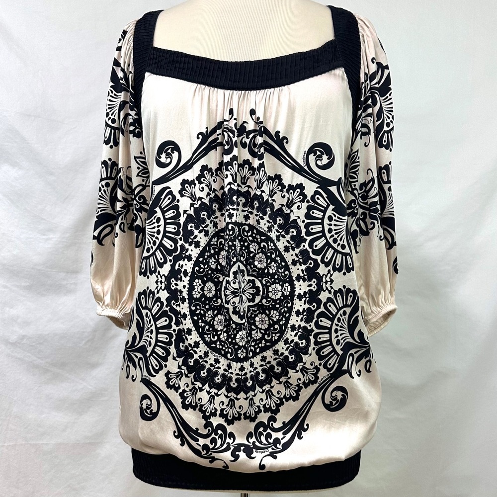 BEBE Vintage 90s Y2K Cream Black Silk Mini Dress Open Back Women's XS McBling